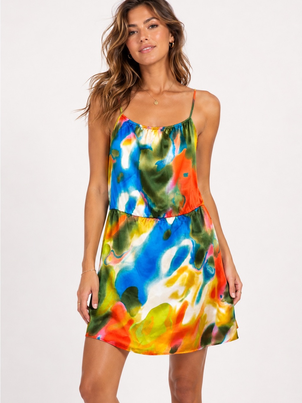 Glam Vibrant Multi-Color Satin Slip Dress
